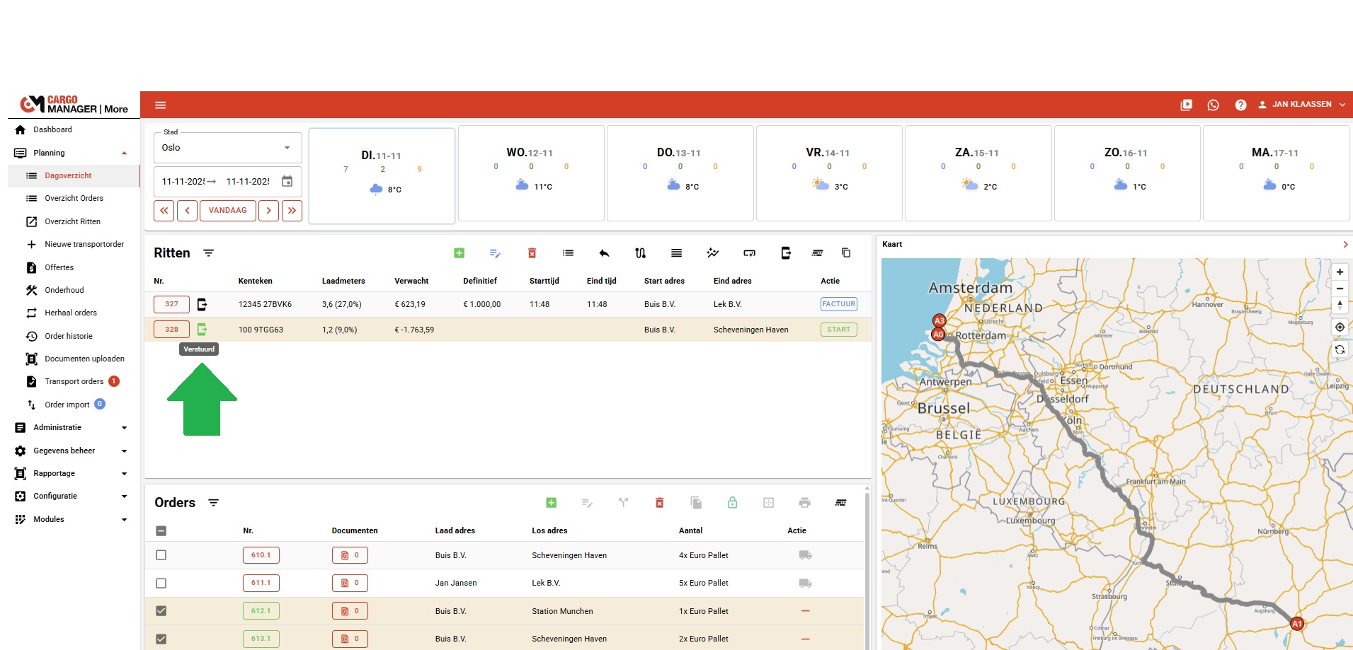 Ritinformatie en communicatie in de Cargo Manager Driver App