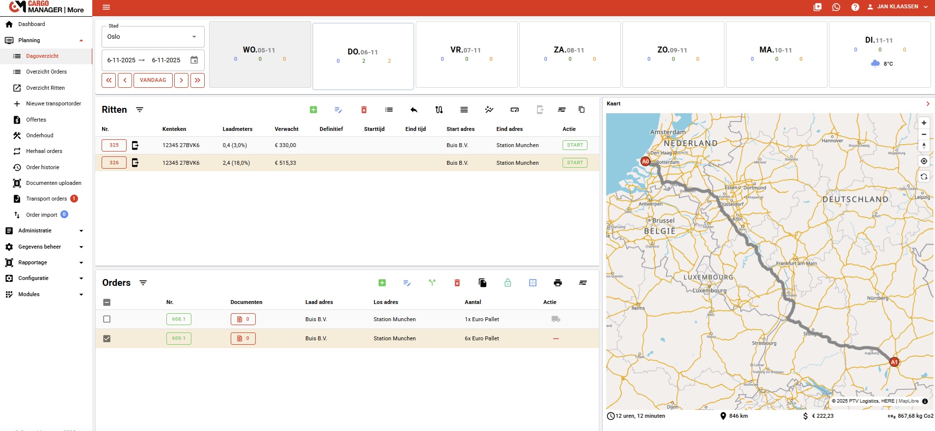 Digitaal planbord in Cargo Manager